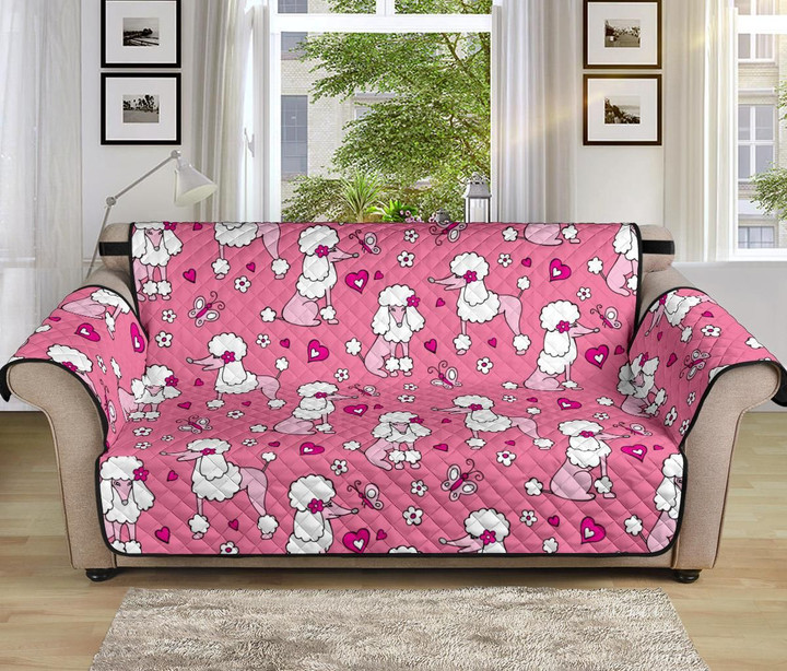 Royal Poodle Pink Heart Design Sofa Couch Protector Cover