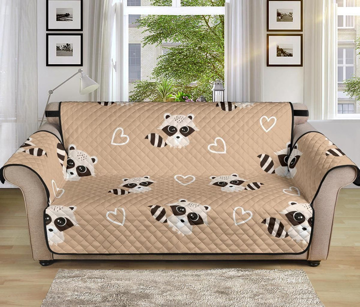 Cute Raccoon Heart On Tan Sofa Couch Protector Cover
