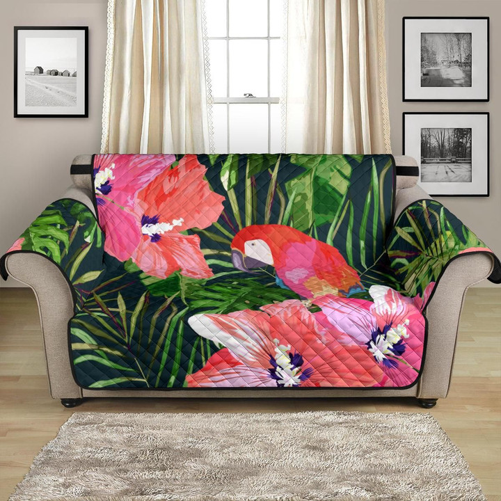 Beautiful Red Parrot Leaves Pattern Sofa Couch Protector Cover