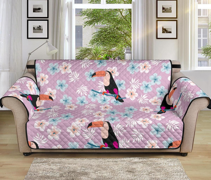 Beautiful Toucan Flower Leaves Sofa Couch Protector Cover