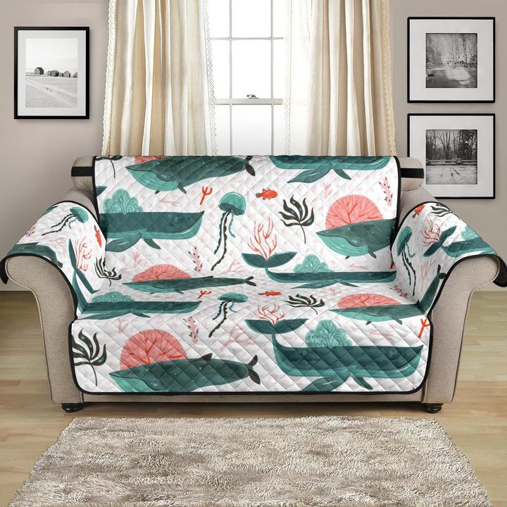 White Background Whale Jelly Fish Pattern Sofa Couch Protector Cover