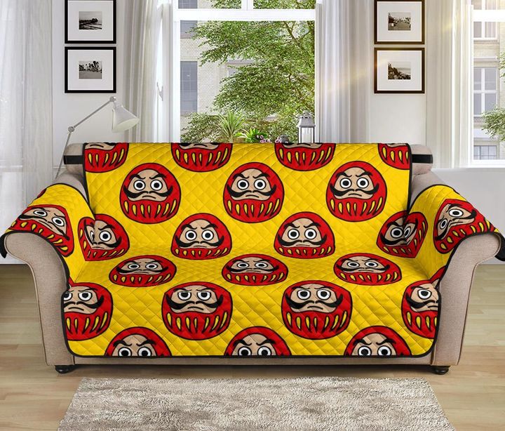 Yellow Theme Daruma Japanese Wooden Doll Sofa Couch Protector Cover