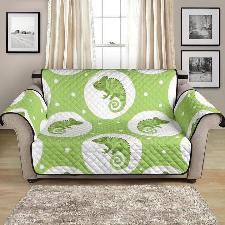 Green Theme Chameleon Lizard Circle Pattern Sofa Couch Protector Cover