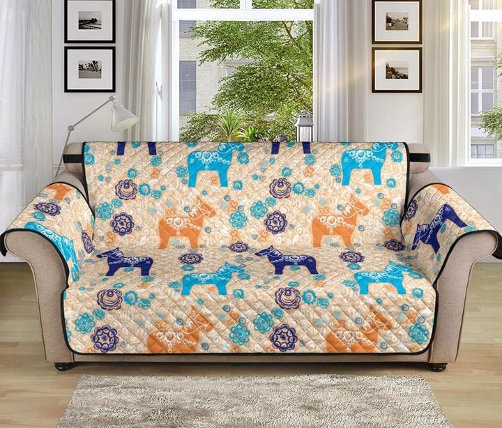 Multicolor Horse On Bisque Color Sofa Couch Protector Cover