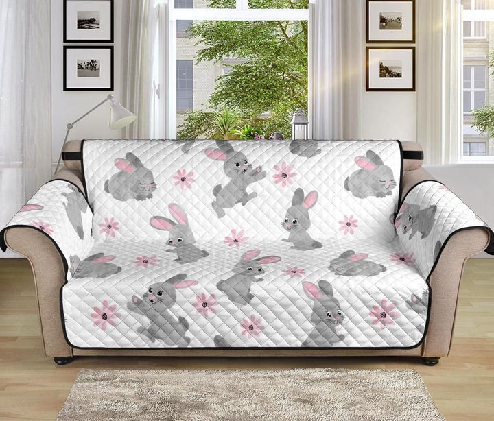 White Theme Lovely Watercolor Cute Rabbit Pattern Sofa Couch Protector Cover