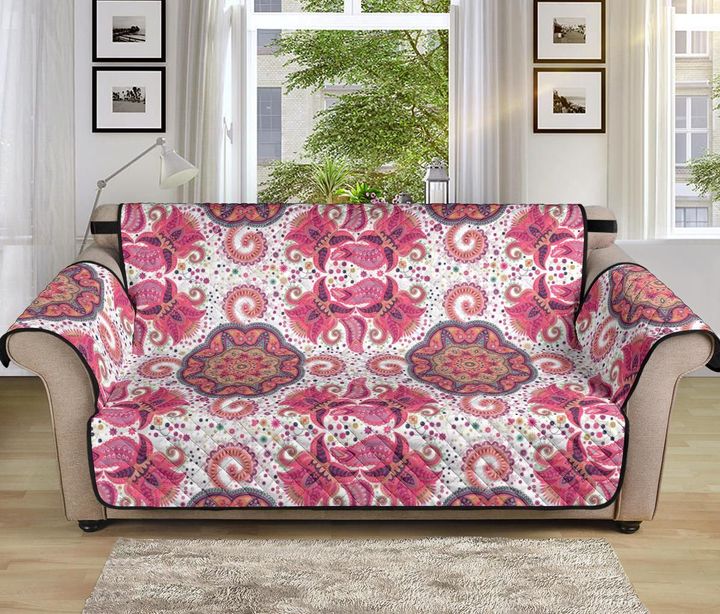 Indian Texture In Hot Pink And White Sofa Couch Protector Cover