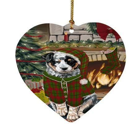Green And Red Pattern Gift Australian Cattle Dog Heart Ornament