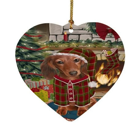 Glorious Red Green Theme Heart Ornament Night Dachshund Dog