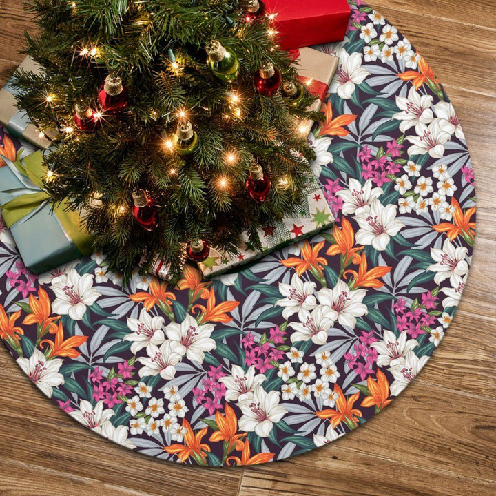 Nice Tree Skirt Hawaii Seamless Exotic Pattern With Tropical Leaves Flowers