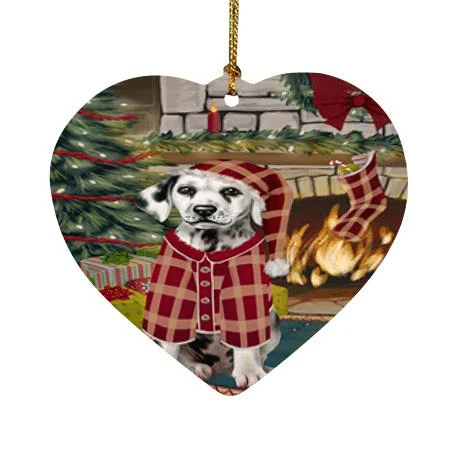 Cute Fae Red Pattern The Stocking Was Hung Dalmatian Dog Heart Ornament