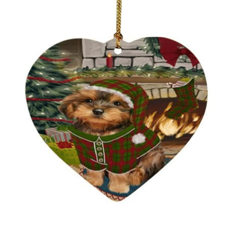 Red And Green Pattern The Stocking Was Hung Yorkipoo Dog Heart Ornament