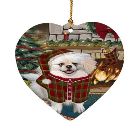 Glorious Heart Ornament Atmosphere Red Green Clothes Of Pekingese Dog