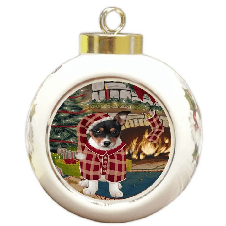 The Stocking Was Hung Funny Brown White Rat Terrier Dog Ornament