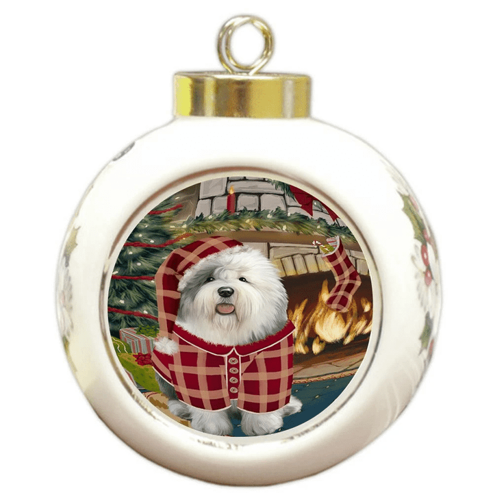 Gifts And Tree With Old English Sheepdog Pattern Ornament