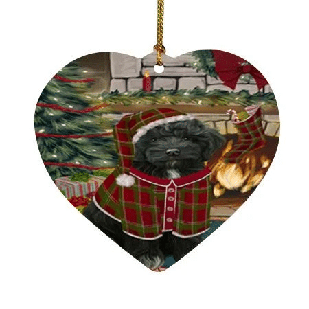 Amazing Red Green Theme Heart Ornament Night Cockapoo Dog