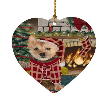 Red Pattern Gift Australian Terrier Dog Heart Ornament