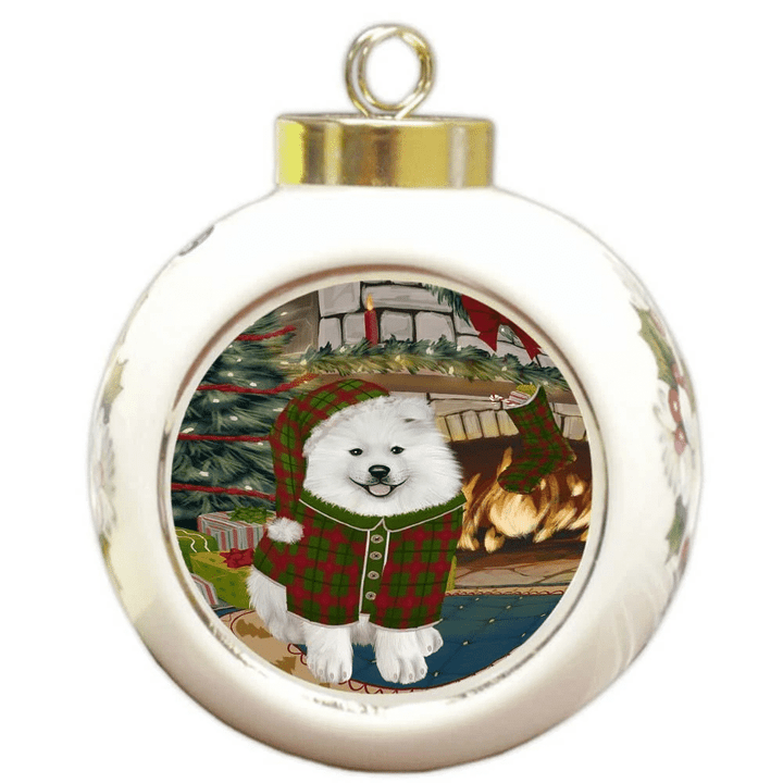 White Samoyed Dog Round Ball Ornament