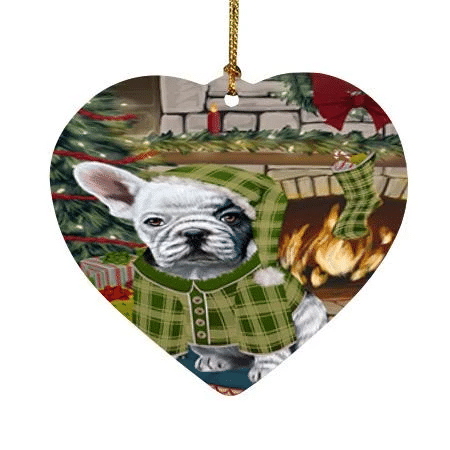 Excellent Green Theme Heart Ornament Night French Bulldog