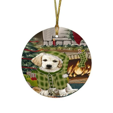 Green Pattern The Stocking Was Hung Labrador Dog Round Flat Ornament