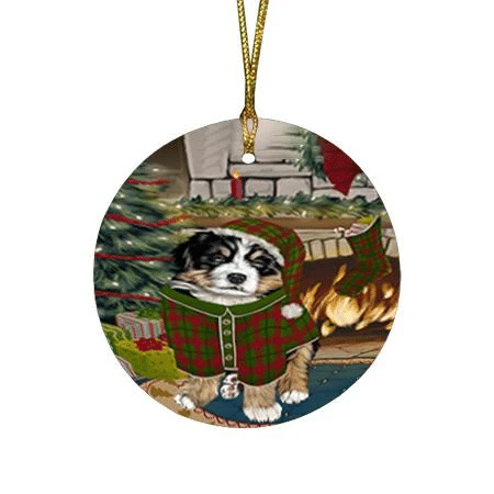 Cute Bernese Mountain Dog In Red Green Clothes Ornament