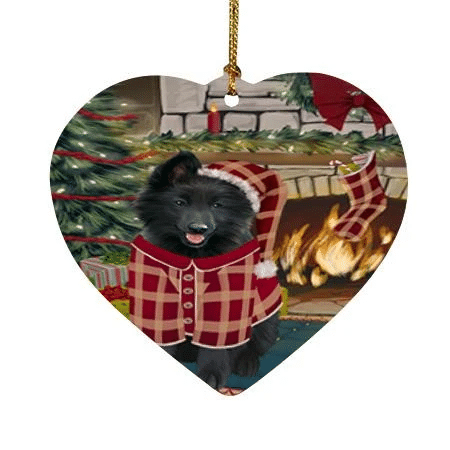 Red Pattern Gift Belgian Shepherd Dog Heart Ornament