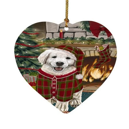 Cute Golden Retriever Dog Heart Ornament Green And Red Pattern