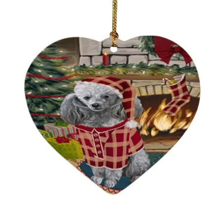 Into Pooch Red Heart Ornament The Stocking Was Hung Poodle Dog