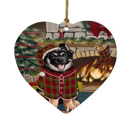 Smiley German Shepherd Dog Heart Ornament Green And Red Pattern