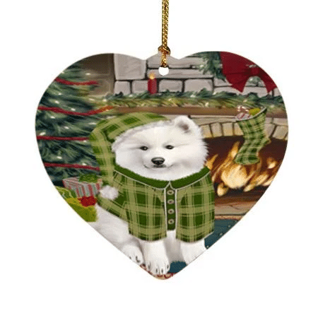 Green Theme Heart Ornament Night Samoyed Dog