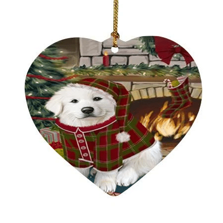 Green And Red Pattern Great Pyrenee Dog Heart Ornament