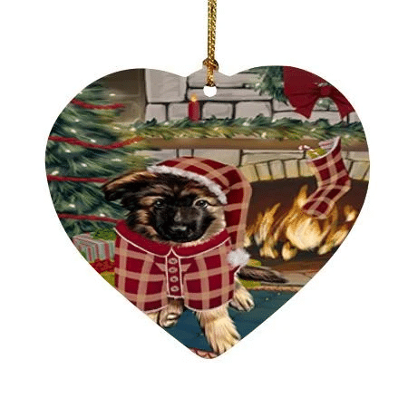 Red Pattern The Stocking Was Hung German Shepherd Dog Heart Ornament