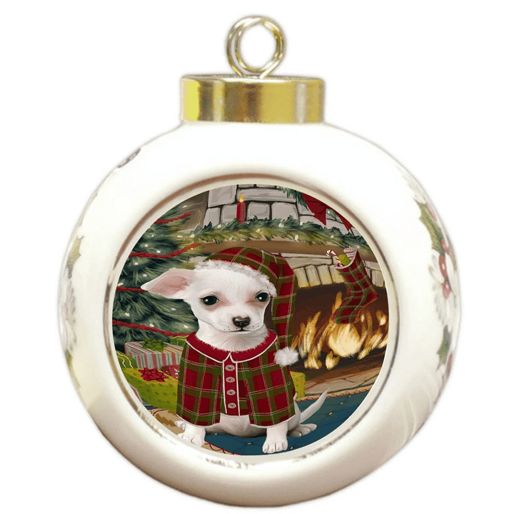 Red And Green Pattern Gift Chihuahua Dog Round Ball Ornament