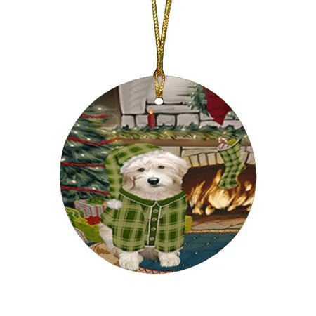 Green Pattern Goldendoodle Dog Round Flat Ornament