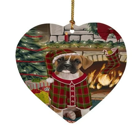 Nice Boxer Dog Red Green Theme Heart Ornament Night