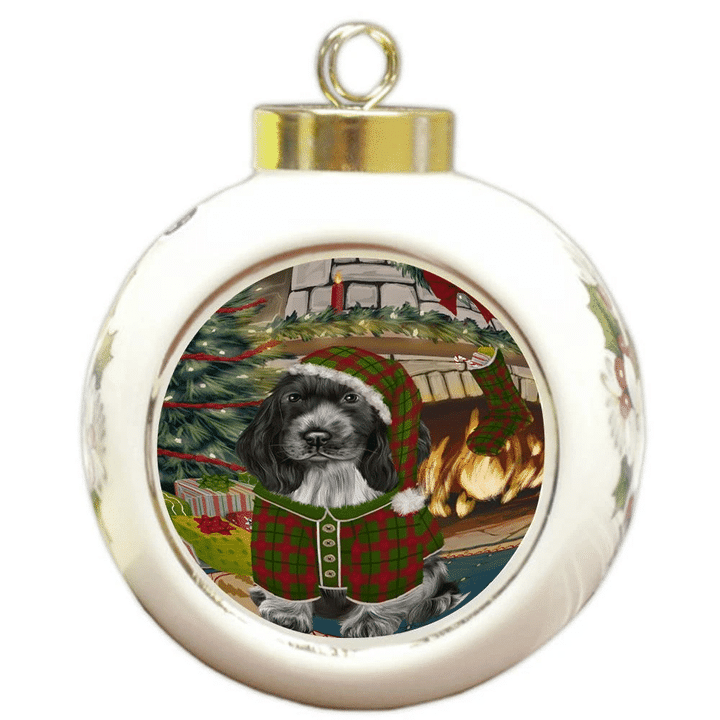 Lovely Spaniel Dog With Green And Red Clothes Ornament