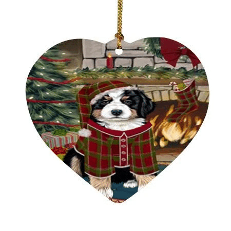 Cute Bernese Mountain Dog Heart Ornament