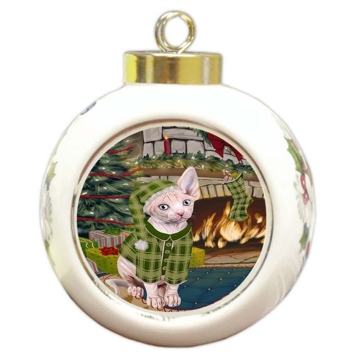 Green Pattern Gift Sphynx Cat Round Ball Ornament