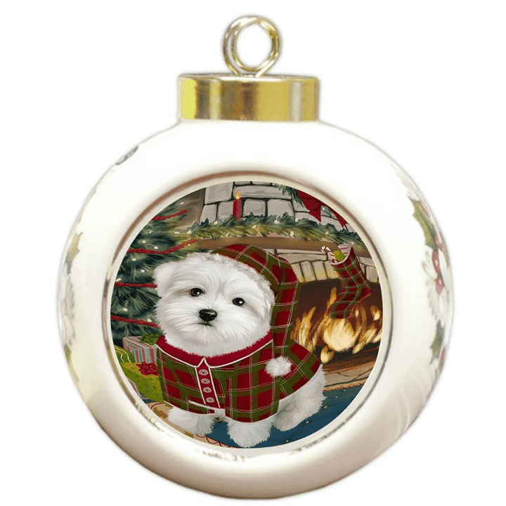 Adorable Maltese Dog Round Ball Ornament