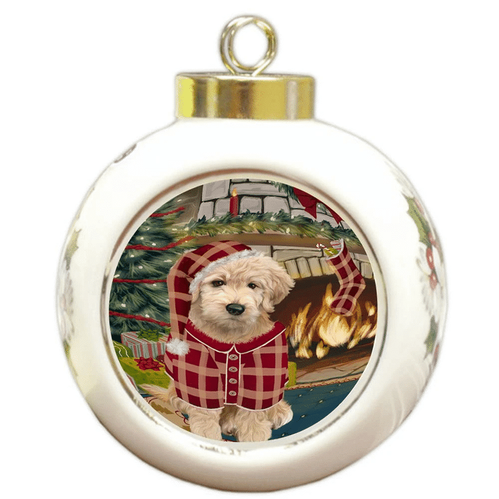 Red Pattern Gift Goldendoodle Dog Round Ball Ornament