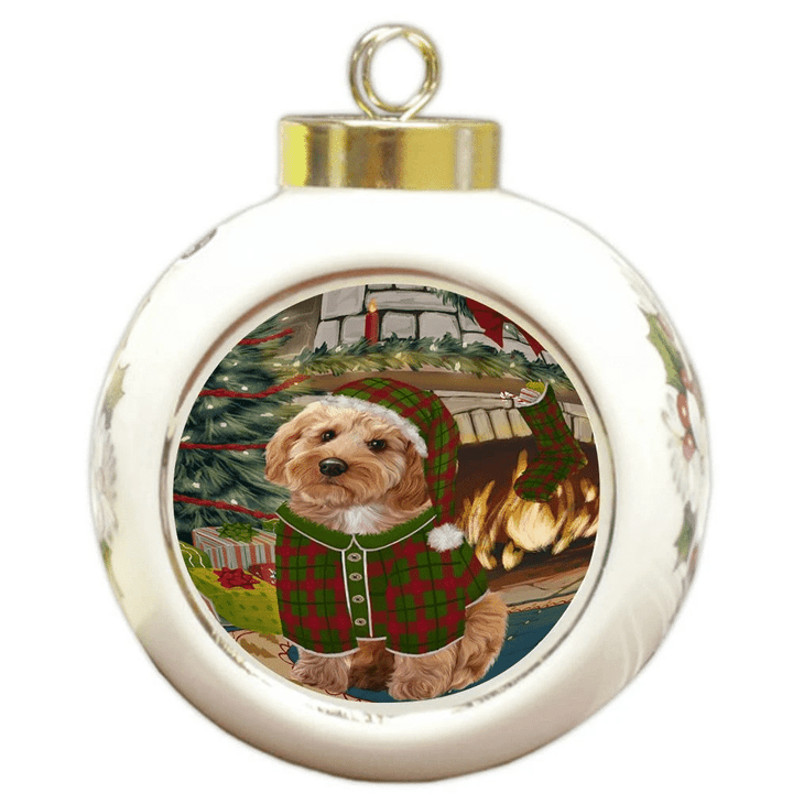 Green And Red Pattern Gift Cockapoo Dog Round Ball Ornament