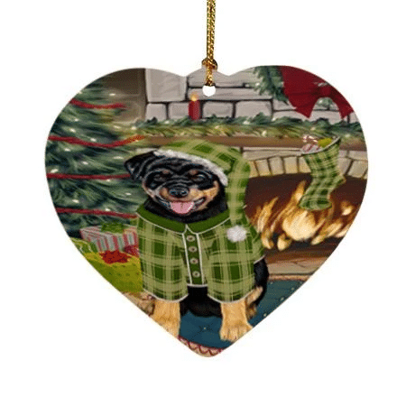 Cool Green Theme Heart Ornament Night Rottweiler Dog