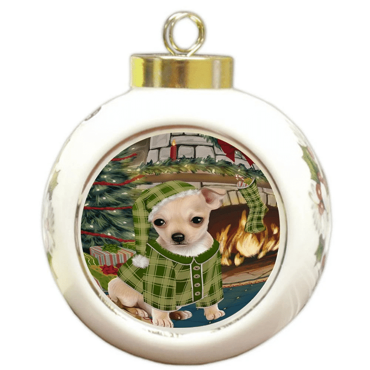Green Pattern Gift Chihuahua Dog Round Ball Ornament