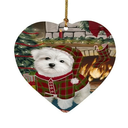 Heart Ornament Atmosphere Red Green Clothes Of Maltese Dog