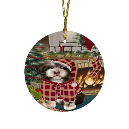 Red Pattern The Stocking Was Hung Havanese Dog Round Flat Ornament