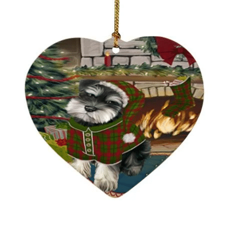 Lovely Schnauzer Dog Heart Ornament Atmosphere Red Green Clothes