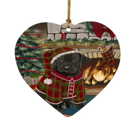 Black Great Dane Dog Heart Ornament Green And Red Pattern