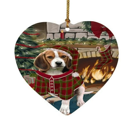 Nice Red Green Theme Heart Ornament Night Beagle Dog