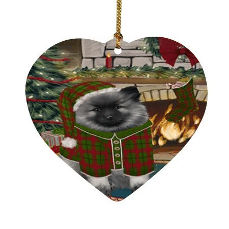 Marvellous Heart Ornament Atmosphere Red Green Clothes Of Keeshond Dog