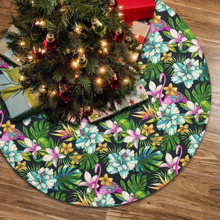 Enticing Animals And Tropical Flowers Tree Skirt