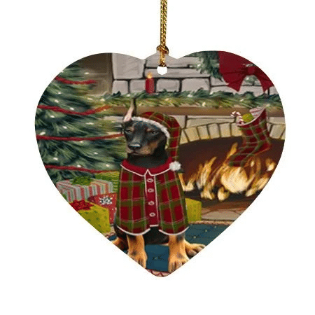Gift Doberman Pinscher Dog Heart Ornament Red And Green Pattern